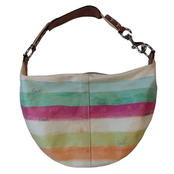 Coach Hampton Watercolor‎ Stripe Small Hobo Bag USED - Picture 2 of 14